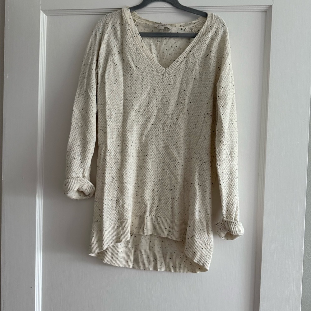 LOFT Speckled Cream Knit V Neck Cotton Blend Sweater Size XXS PETITE EUC